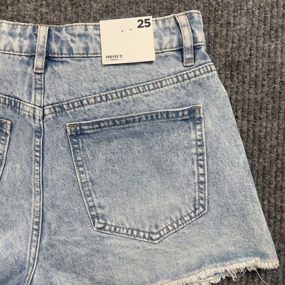 Forever 21 Jean Shorts Women Size 25 Blue Cut-Off Denim High Rise Distress NEW - Picture 8 of 9